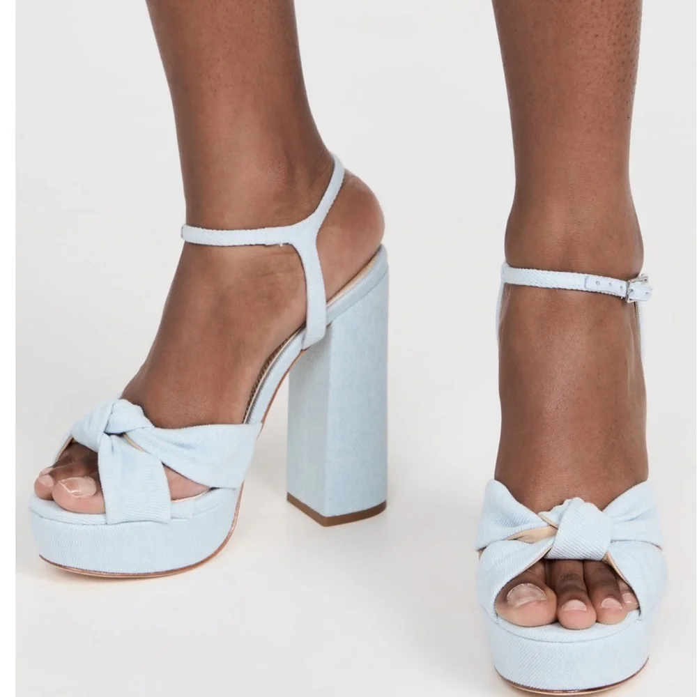 Black Suede Studio Abby Platform Sandal in Light Denim, Size: 9